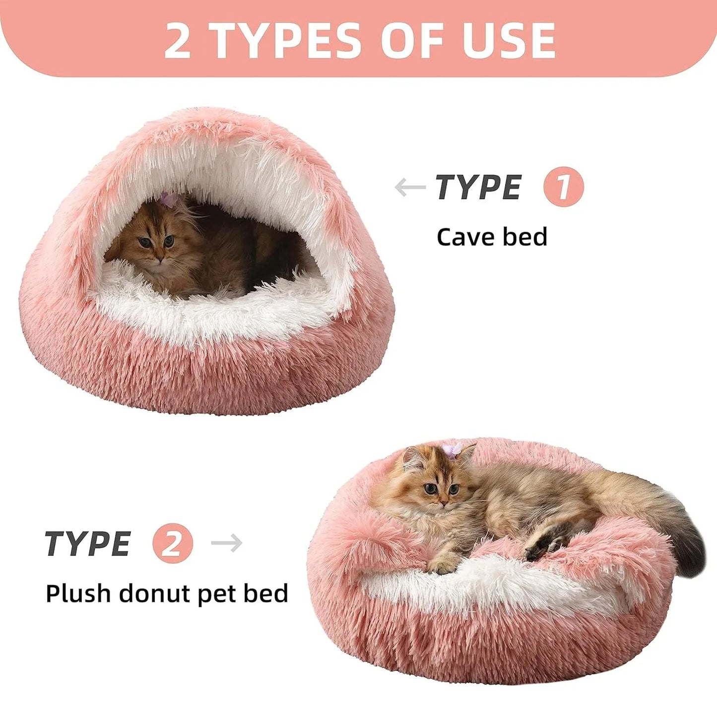 Lit pour animaux de compagnie 2 en 1 en peluche douce 50CM avec housse lit rond pour chat matelas pour chiot chaud chat chien nid de couchage grotte pour petits chiens tapis