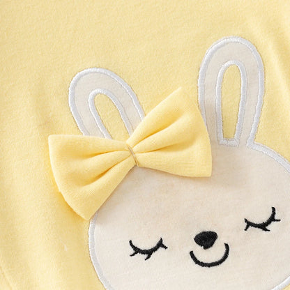 Combinaison printemps et automne pour nouveau-né fille, à manches longues, en pur coton, lapin brodé de dessin animé jaune mignon