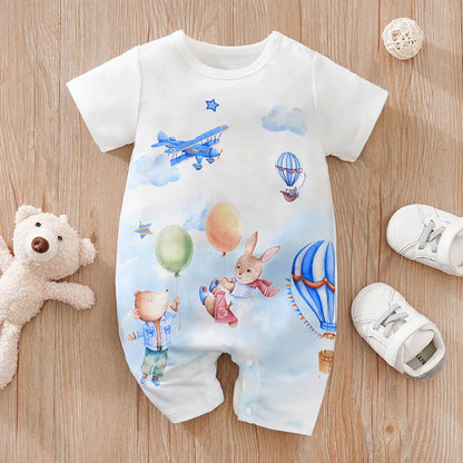 Body d'été pour garçons et filles, imprimé Animal de dessin animé mignon, confortable et décontracté, manches courtes, pour bébé