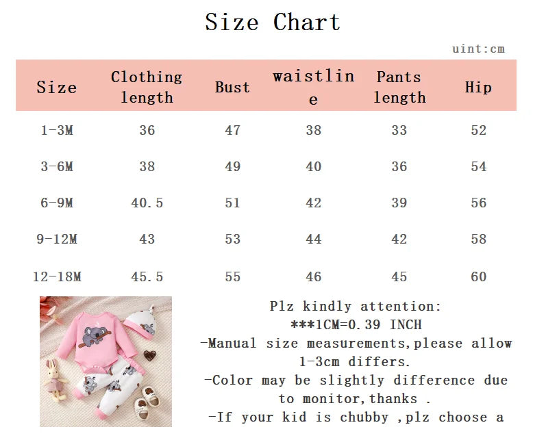 0-18 mois nouveau-né bébé mignon Koala combinaison + pantalon + chapeau trois pièces ensemble bébé fille printemps et automne ensemble bébé vêtements