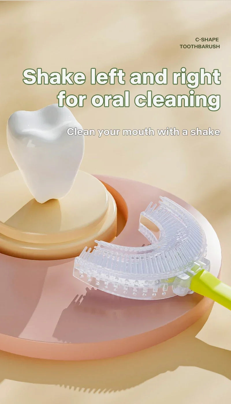 Brosse à dents en Silicone souple pour bébé de 2 à 12 ans, brosse de nettoyage des dents en forme de U à 360 degrés pour enfants de 2 à 12 ans