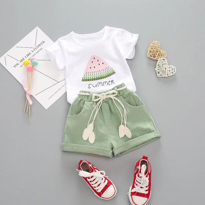 Ensemble de vêtements d'été pour bébés filles, T-Shirt et short mignons, 2 pièces/ensembles, tenues décontractées pour nourrissons, vêtements pour tout-petits, survêtements pour enfants, nouvelle collection