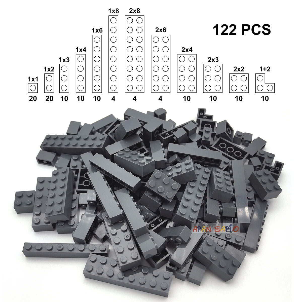 122 pièces figurines épaisses briques 12 tailles bricolage blocs de construction éducatif taille créative Compatible avec 3001 jouets en plastique pour les enfants