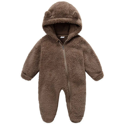 Barboteuse à capuche à manches longues pour nouveau-né garçon et fille, combinaison à fermeture éclair pour enfants, vêtements pour bébés, automne, hiver