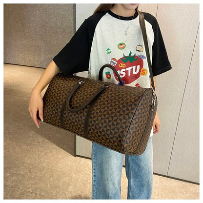 Sacs de voyage rétro géométriques en PU pour femmes, grande capacité, sacs à bandoulière classiques de haute qualité, couleurs assorties, 2024