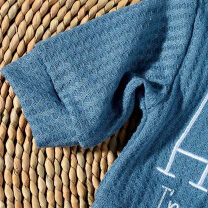 Ylsteed "bonjour" broderie nouveau-né photographie accessoires infantile barboteuse combinaison avec chapeau à nœud bébé à la maison tenue bébé Photo cadeau
