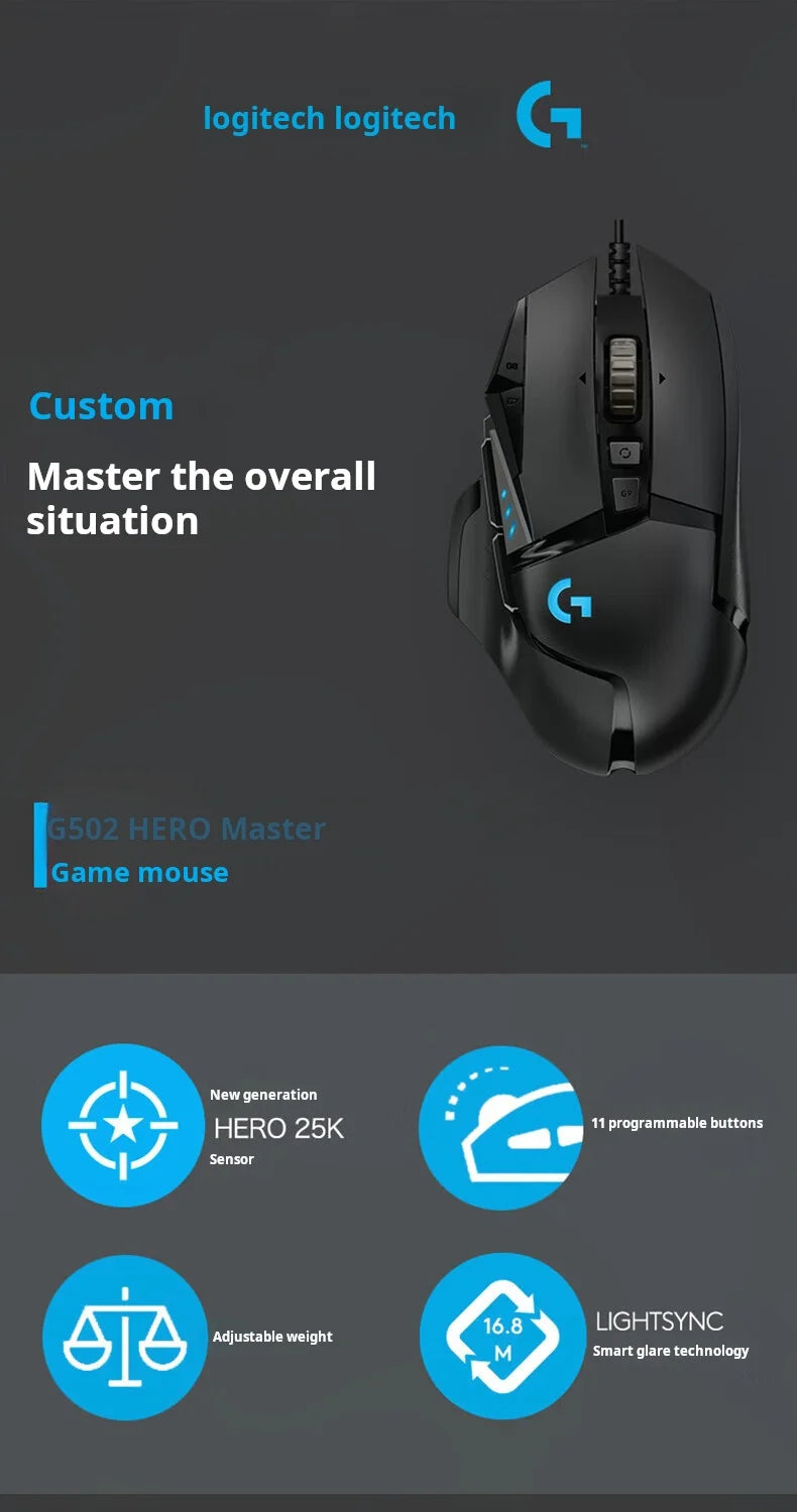 Logitech G502 HERO câble souris de jeu e-sports manger du poulet souris mécanique lumière rvb peut être équilibrée pour manger du poulet Macro Prog