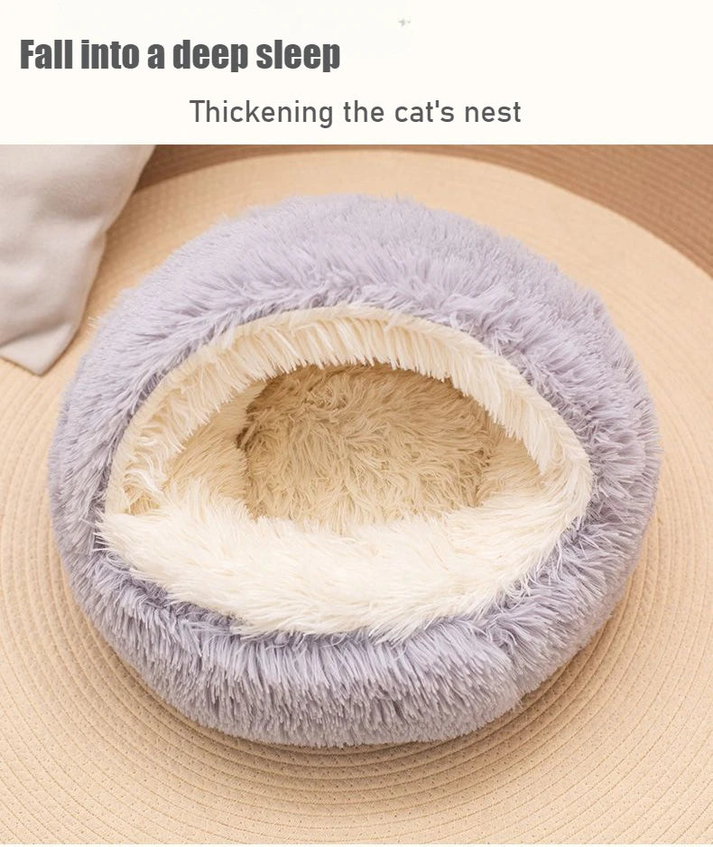 Lit pour animaux de compagnie 2 en 1 en peluche douce 50CM avec housse lit rond pour chat matelas pour chiot chaud chat chien nid de couchage grotte pour petits chiens tapis