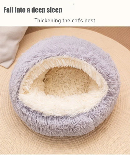 Lit pour animaux de compagnie 2 en 1 en peluche douce 50CM avec housse lit rond pour chat matelas pour chiot chaud chat chien nid de couchage grotte pour petits chiens tapis