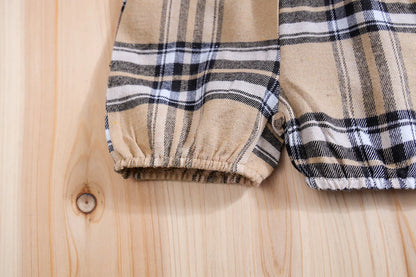 IURNXB – ensemble de vêtements pour bébé, 2 pièces, manches courtes, body ours à carreaux + pantalon à bretelles, tenues pour nouveau-né de 1 à 18 mois