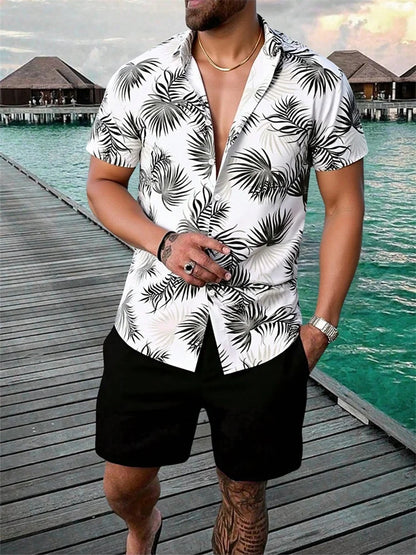 2025 Chemise à manches courtes pour hommes avec motif rétro imprimé bleu pour des vacances d'été décontractées, à la mode et quotidiennes