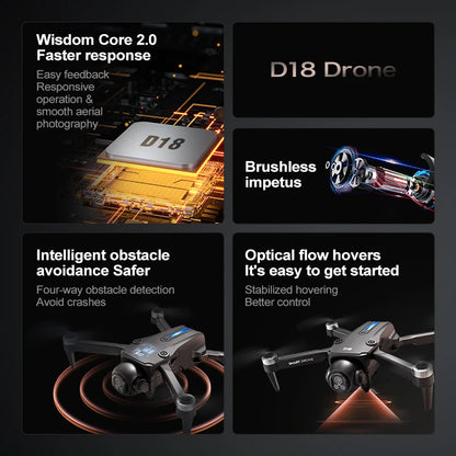 Drone de contrôle d'écran D18, moteur sans balais, quatre côtés d'évitement d'obstacles, flux optique 5G WiFi FPV, avion de photographie aérienne