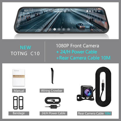10 pouces pour voiture écran tactile enregistreur vidéo rétroviseur Dash Cam caméra avant et arrière miroir DVR (caméra arrière en option)