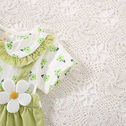(0-3 ans) été bébé fille coton fleur faux deux pièces bandoulière robe fille mignon robe à manches courtes