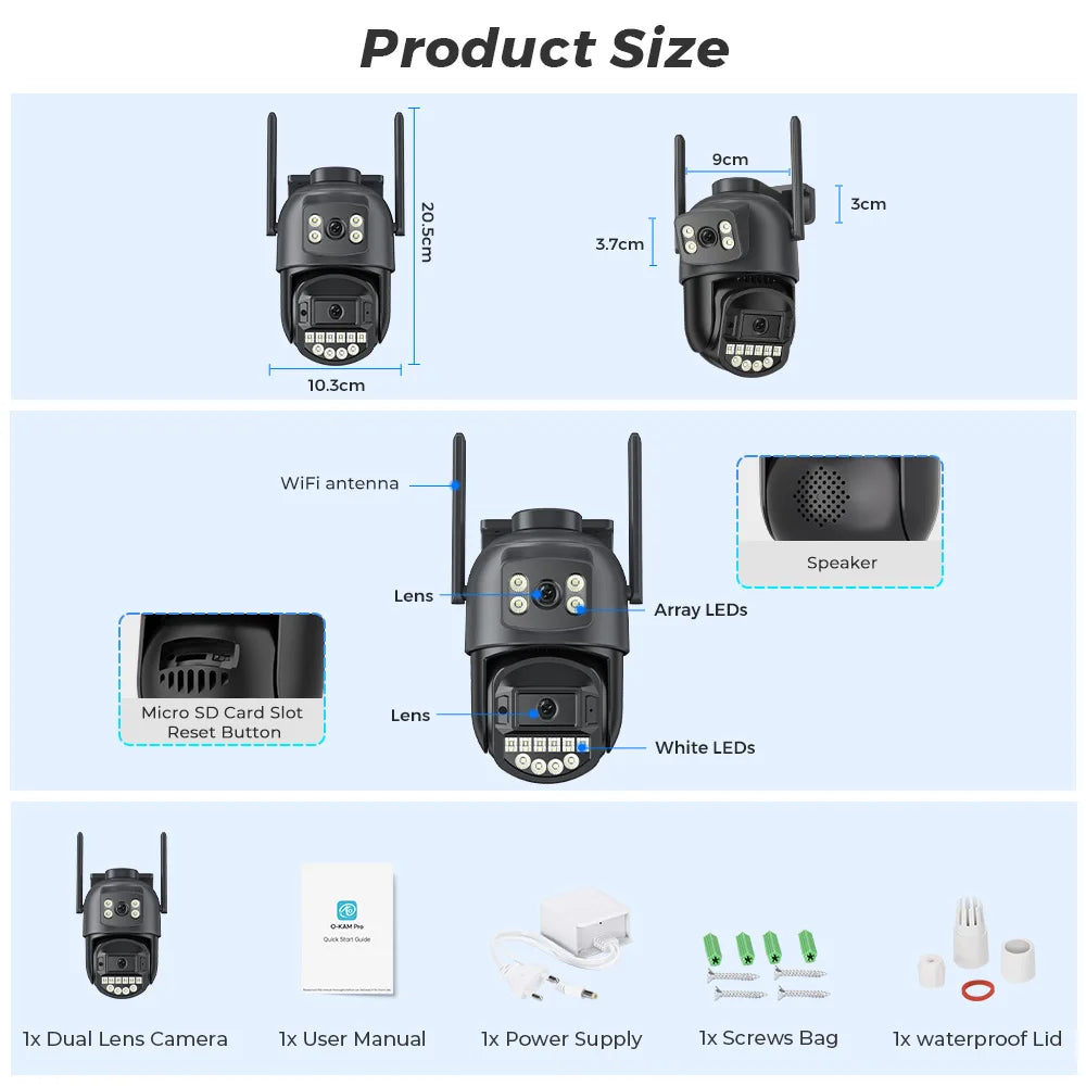 Caméra IP PTZ à double objectif 10MP 5K avec double écran 8MP Ai détection humaine suivi automatique caméra de Surveillance extérieure sans fil O-KAM
