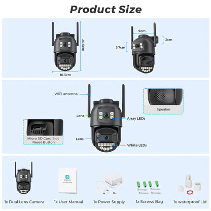 Caméra IP PTZ à double objectif 10MP 5K avec double écran 8MP Ai détection humaine suivi automatique caméra de Surveillance extérieure sans fil O-KAM