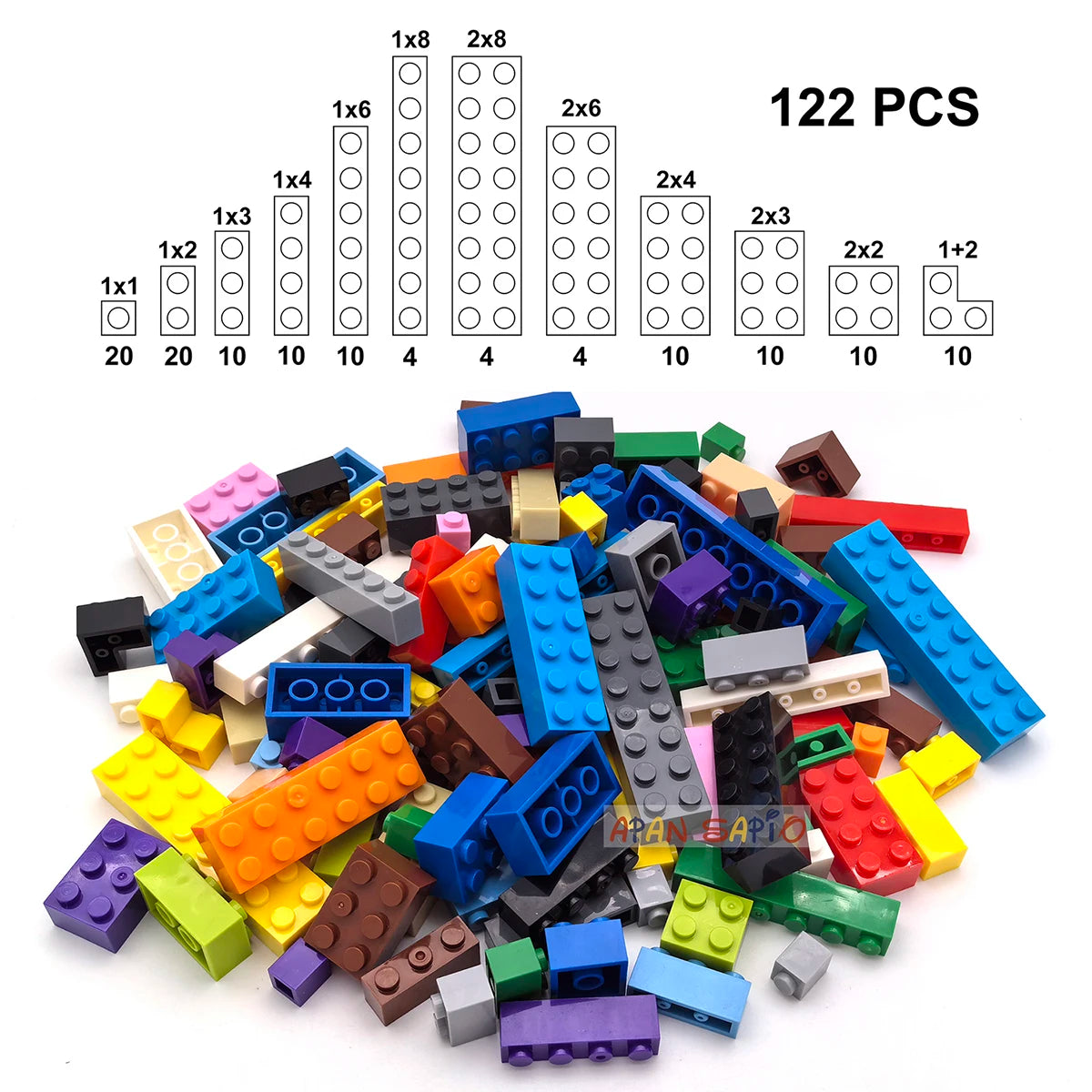 122 pièces figurines épaisses briques 12 tailles bricolage blocs de construction éducatif taille créative Compatible avec 3001 jouets en plastique pour les enfants