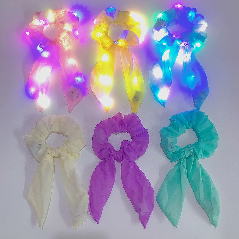 Chouchous lumineux LED populaires pour femmes et filles, corde à cheveux scrunchy scintillante, bandeau lumineux pour Halloween
