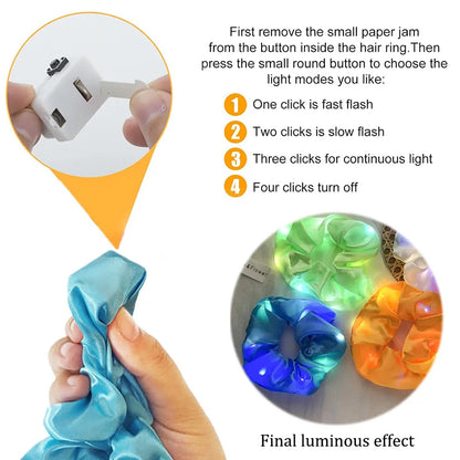 Chouchous lumineux LED populaires pour femmes et filles, corde à cheveux scrunchy scintillante, bandeau lumineux pour Halloween