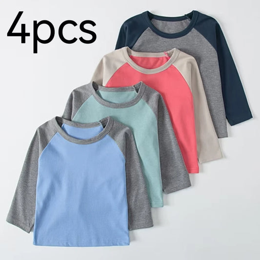 1/4 Pack 2025 nouveau printemps et automne enfants couleur correspondant à manches longues T-shirt pour garçons et filles décontracté Joker T-shirt