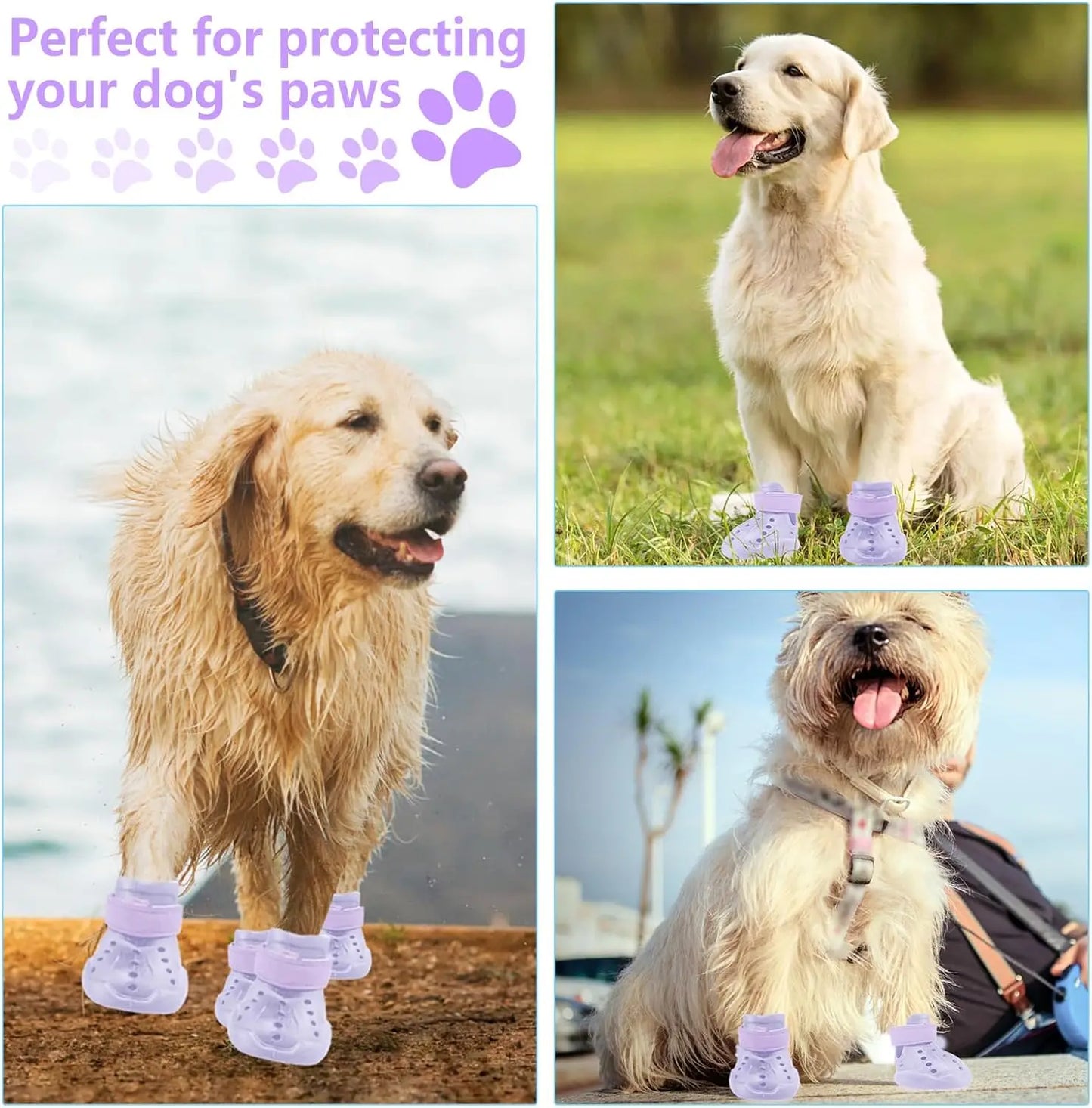 ATUBAN Chaussures pour chiens, sandales pour chaussons chauds, bottes d'extérieur pour chiens, chaussons antidérapants et imperméables pour l'hiver, jour enneigé et été