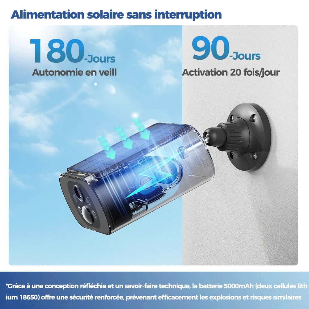 ALEVIO 2.5K caméra solaire extérieure caméra sans fil WIFI Ultra veille temps PIR lumière de mouvement couleur Vision nocturne AI détecter batterie Cam