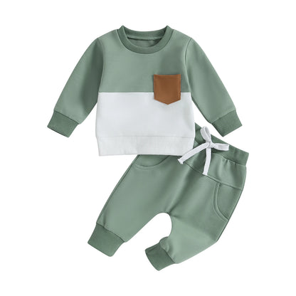 Survêtement d'hiver 2 pièces pour bébé, tenues pour garçons en bas âge, couleur contrastée, sweat-shirt à manches longues, hauts et pantalons longs, ensemble de vêtements pour tout-petits