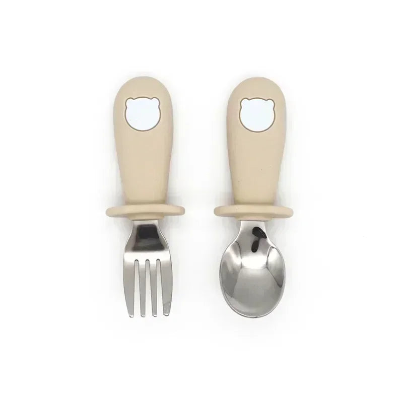 Ensemble de vaisselle de dessin animé pour bébé, ustensiles pour enfants en acier inoxydable, couverts de table pour tout-petits, dessin animé, cuillère d'alimentation pour nourrissons, fourchette
