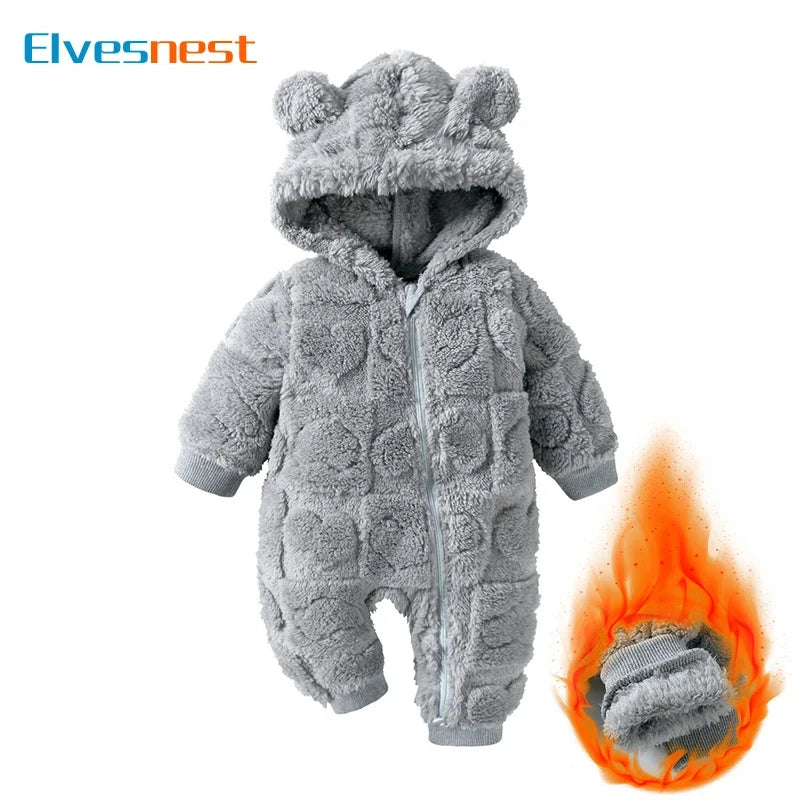 Dessin animé bébé vêtements garçon barboteuse à manches longues arctique velours à capuche bébé fille barboteuse hiver chaud nouveau-né vêtements 0-18 mois