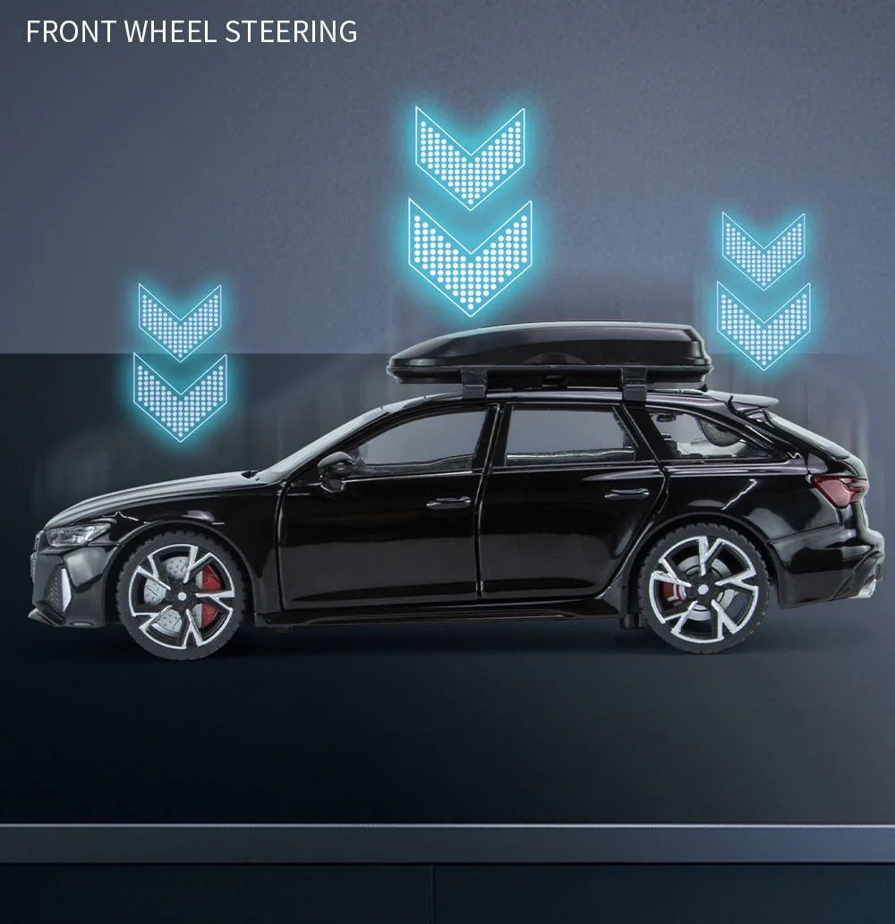 Modèle de voiture jouet Audi RS6 avec son et lumière, portes ouvertes en alliage moulé sous pression, jouet de Collection pour garçon et adulte, cadeau de Festival, 1/32