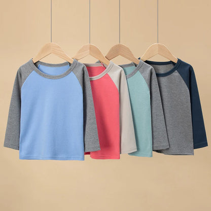 1/4 Pack 2025 nouveau printemps et automne enfants couleur correspondant à manches longues T-shirt pour garçons et filles décontracté Joker T-shirt