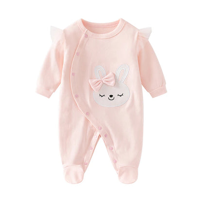 Combinaison printemps et automne pour nouveau-né fille, à manches longues, en pur coton, lapin brodé de dessin animé jaune mignon