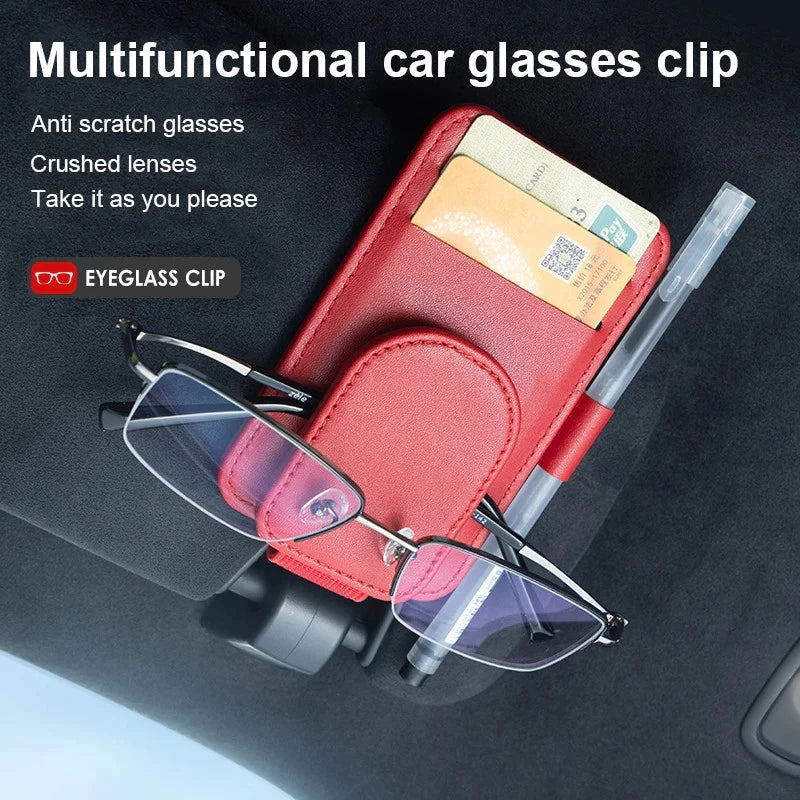 Porte-lunettes de soleil de voiture, Clip de lunettes pour pare-soleil, cintre de lunettes en cuir multifonction, Clip de carte de billet Portable, accessoires de voiture