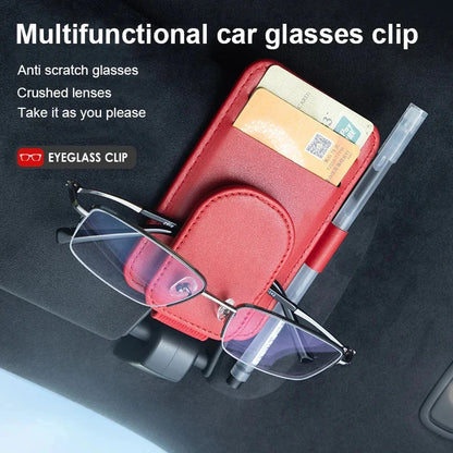 Porte-lunettes de soleil de voiture, Clip de lunettes pour pare-soleil, cintre de lunettes en cuir multifonction, Clip de carte de billet Portable, accessoires de voiture