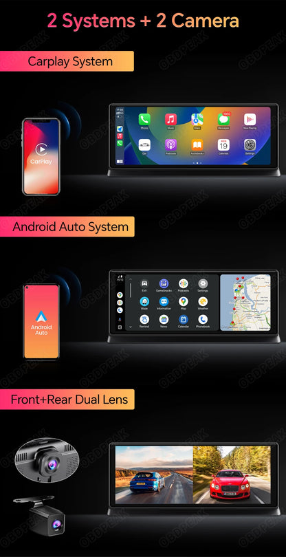 Caméra de tableau de bord sans fil pour voiture, K2 Pro, DVR 4K, Carplay, Android Auto, écran AI, enregistreur vidéo Len pour touristes, navigation GPS, tableau Prada, 11.3 pouces