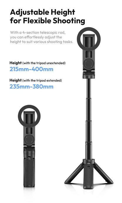 Trépied de téléphone magnétique sans fil, poignée de téléphone, perche à Selfie, trépied de bureau pour iPhone 16 15 14 13 12 Pro Max pour support de téléphone Samsung