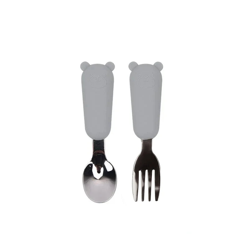 Ensemble de vaisselle de dessin animé pour bébé, ustensiles pour enfants en acier inoxydable, couverts de table pour tout-petits, dessin animé, cuillère d'alimentation pour nourrissons, fourchette