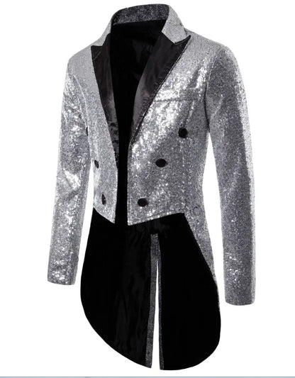 Manteau de Costume à paillettes dorées brillantes pour hommes, veste de smoking à Double boutonnage pour marié de mariage, Costume de fête sur scène de bal