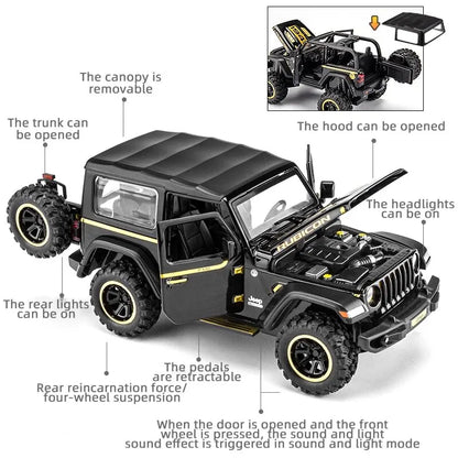 Tout-terrain 7 portes pour modèle de voiture jouet Wrangler moulé sous pression, véhicule en alliage métallique à l'échelle 1/32 pour enfants garçons filles adultes, portes ouvertes, légères