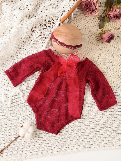 Ylsteed – ensemble 2 pièces pour nouveau-né, barboteuse en dentelle, tenues de photographie pour nourrissons avec bandeau assorti, accessoires de prise de vue Photo pour bébé fille