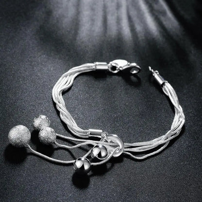 Marques populaires 925 glands en argent Sterling perles suspendues Bracelets collier boucle d'oreille ensemble de bijoux pour les femmes cadeaux de fête de mode