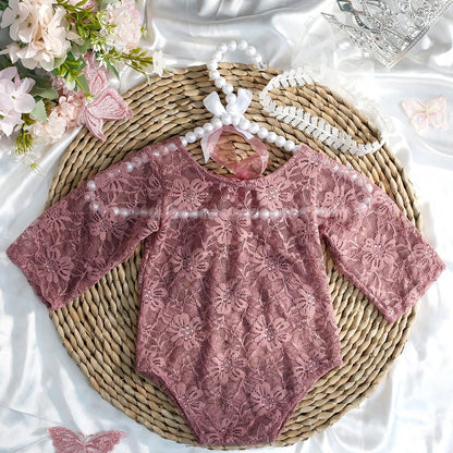 Ylsteed – ensemble 2 pièces pour nouveau-né, barboteuse en dentelle, tenues de photographie pour nourrissons avec bandeau assorti, accessoires de prise de vue Photo pour bébé fille