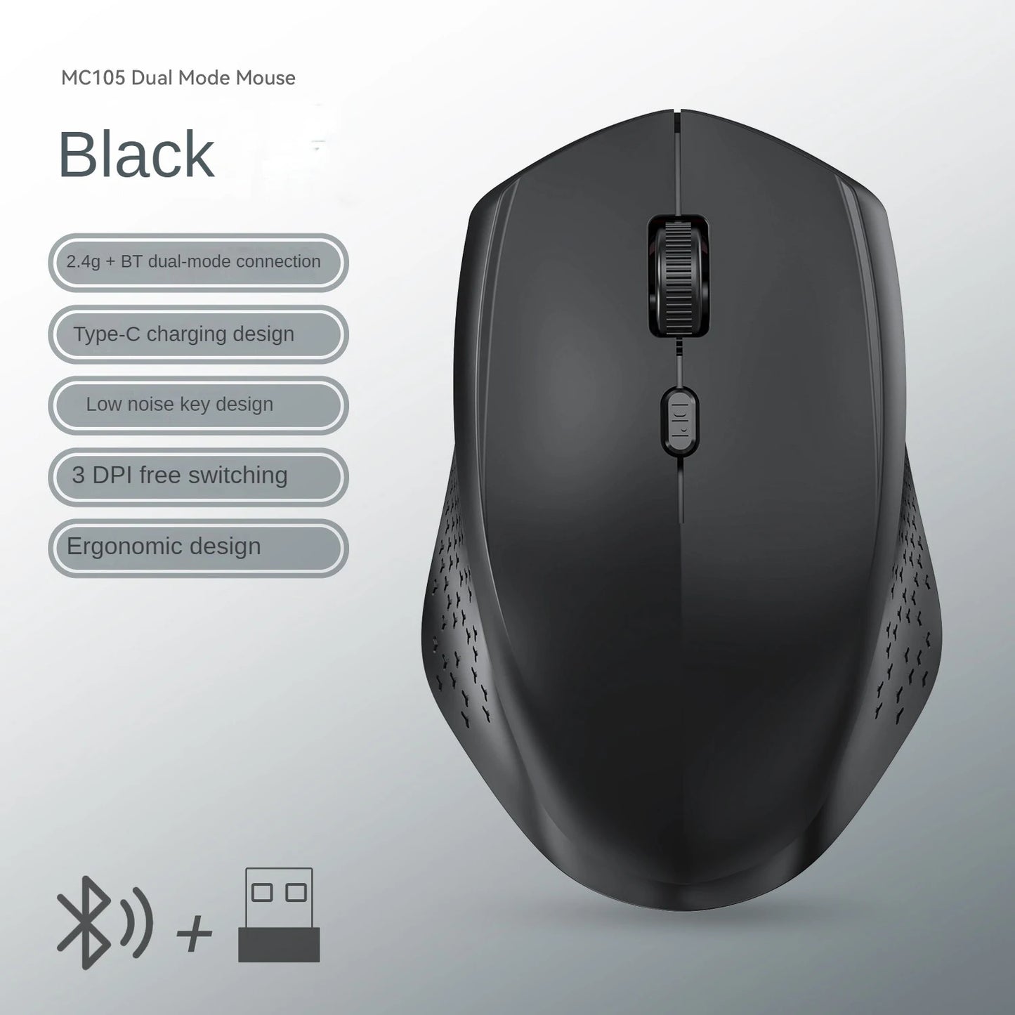 Souris sans fil Bluetooth 5.2, 2.4 ghz, double Mode, silencieuse, Rechargeable, pour jeu, 1600DPI, pour ordinateur portable, Win Mac OS