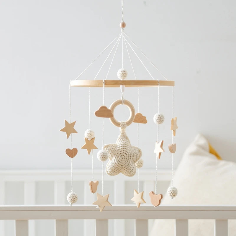 Berceau de bébé lit Mobile cloche hochet jouets en bois Crochet étoiles pendentif lit cloche jouets nouveau-né confort berceau support suspendus jouets cadeaux