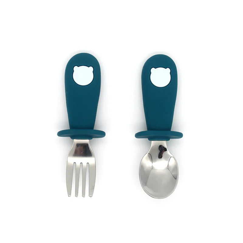 Ensemble de vaisselle de dessin animé pour bébé, ustensiles pour enfants en acier inoxydable, couverts de table pour tout-petits, dessin animé, cuillère d'alimentation pour nourrissons, fourchette