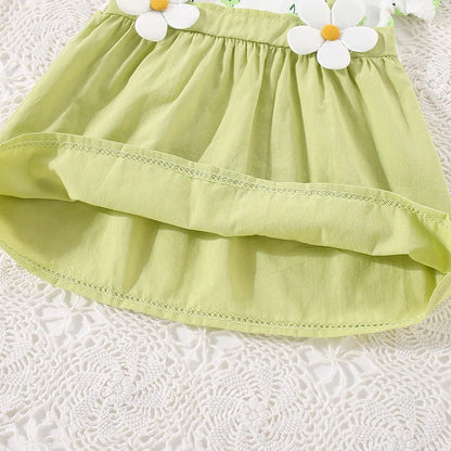 (0-3 ans) été bébé fille coton fleur faux deux pièces bandoulière robe fille mignon robe à manches courtes