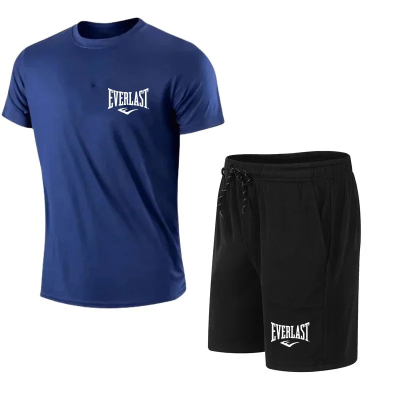 EVERLAST hommes T-shirt + Short 2 pièces ensemble loisirs souffle à manches courtes Sport Jogging gymnase marque impression vêtements