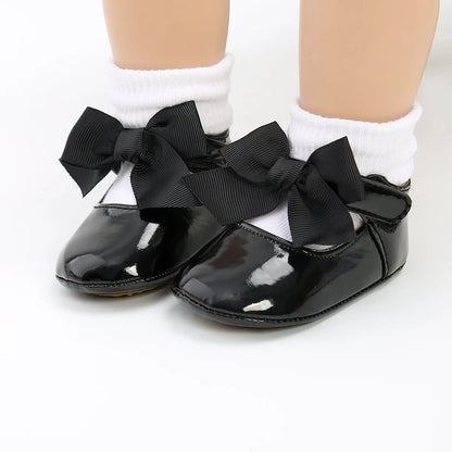 Meckior bébé chaussures nœud papillon semelle en caoutchouc anti-dérapant PU Ballet pantoufles bébé fille robe chaussures premier marcheur enfant en bas âge berceau chaussures
