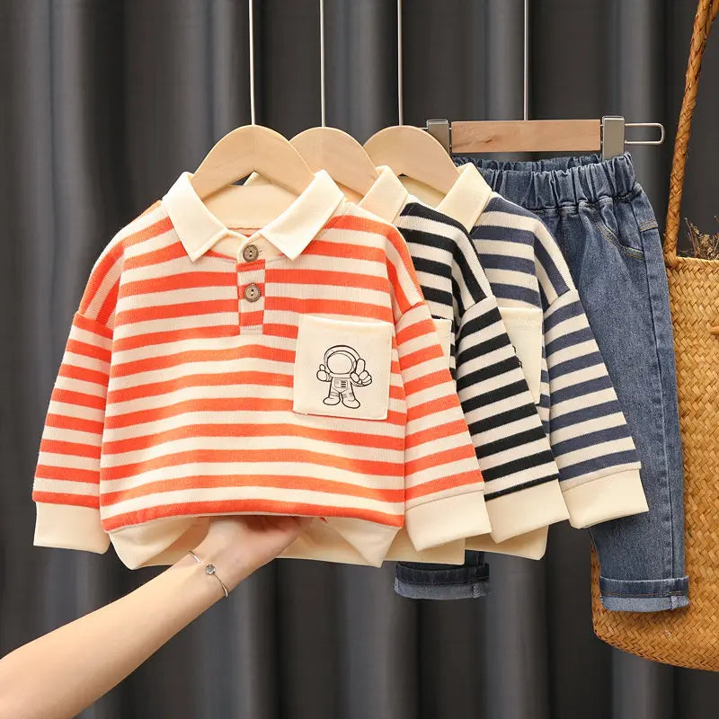 Ensemble de 2 pièces de vêtements de sport décontractés pour enfants, sweats à capuche à bandes, jeans pour garçons, survêtements pour enfants, tenue de printemps et d'automne, 0 à 5 ans, nouveau
