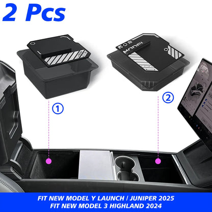 Boîte de rangement pour Console centrale Tesla, nouveau modèle Y 2025, lancement Juniper modèle 3 Highland 2024, boîte d'accoudoir, coussinet supérieur et inférieur en Silicone